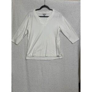 ORVIS Classic Collection White 3/4 Sleeve V Neck Pima Cotton Top Womens M